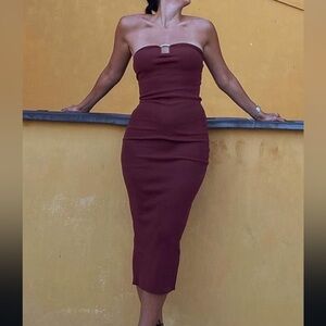 ZARA dress - ribbed maxi/midi bodycon sleeveless dress with Gold chest piece